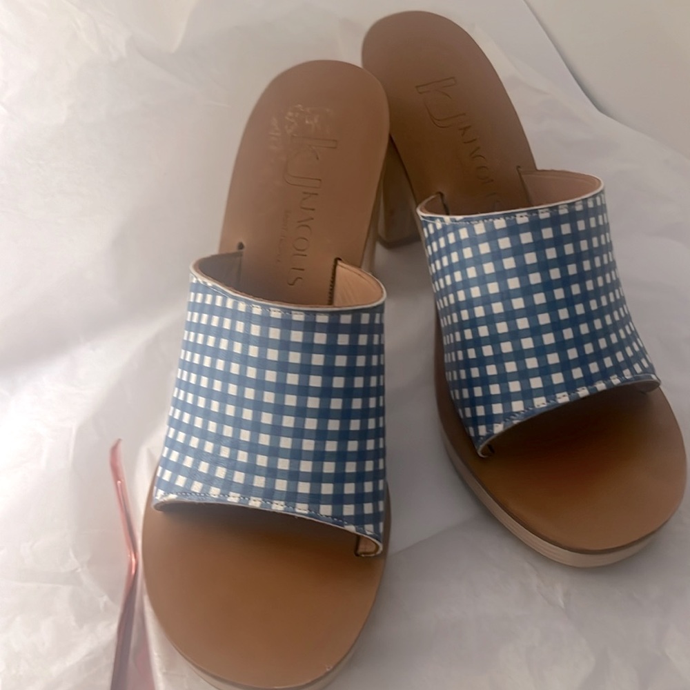 KJacques St.Tropez Gingham Print Stacked heel sandals size (38EU) 8US